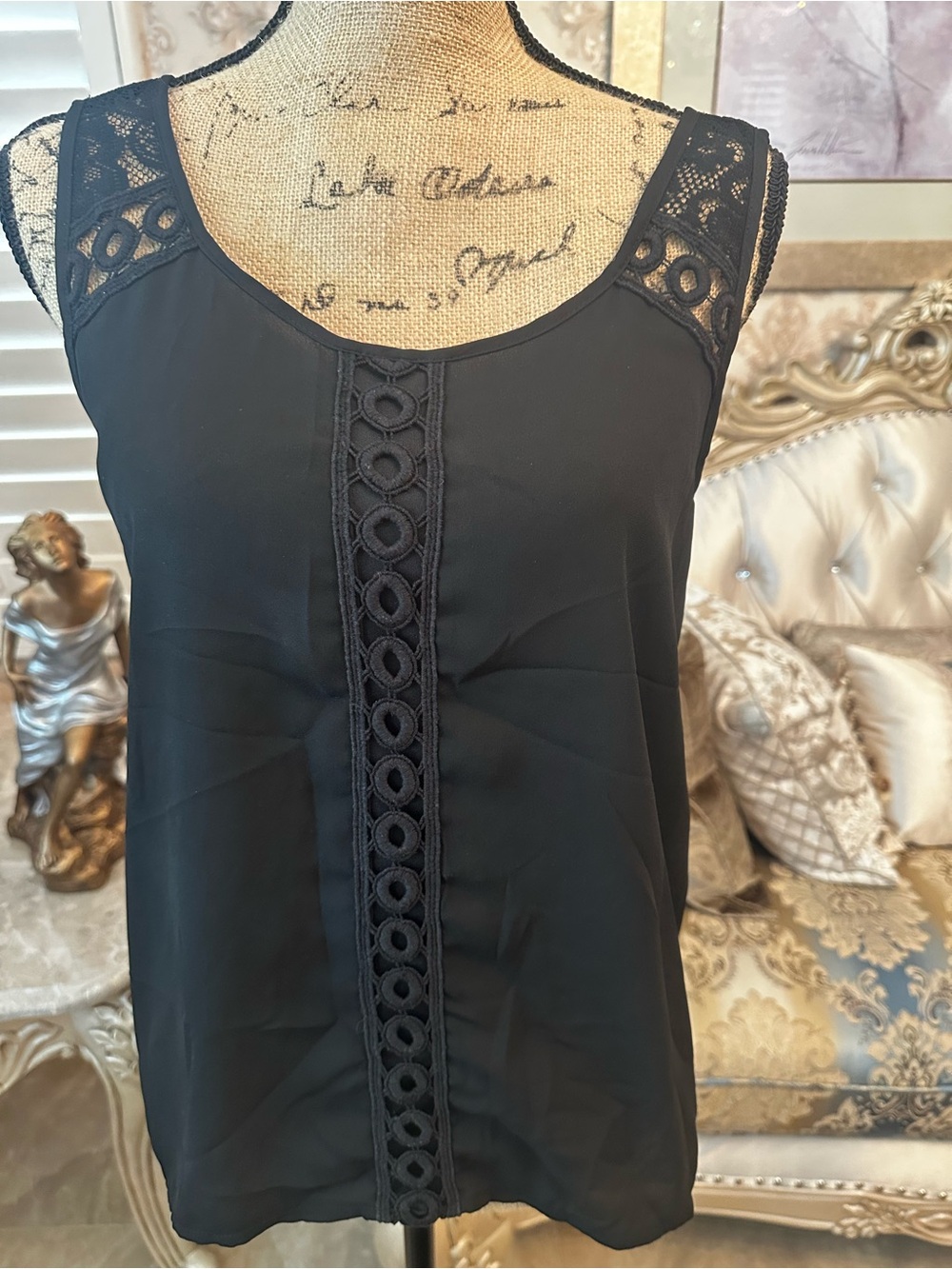 BCX Black Lace-Trim Scoop Neck Camisole